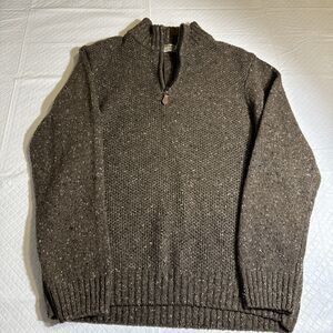 Luca Nobili Mens Large Brown 1/4 Zip Mock Neck Knit Pullover Sweater Wool Blend‎